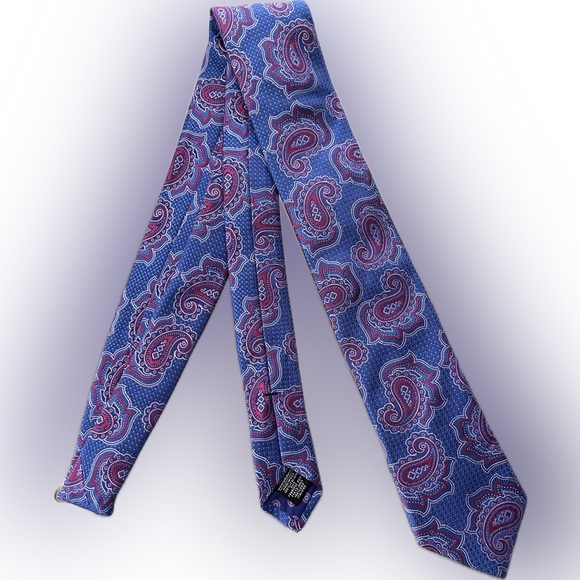 🆕👔NEW Blue & Magenta PAISLEY 100% Italian Silk Tie | TED BAKER LONDON - Picture 3 of 15